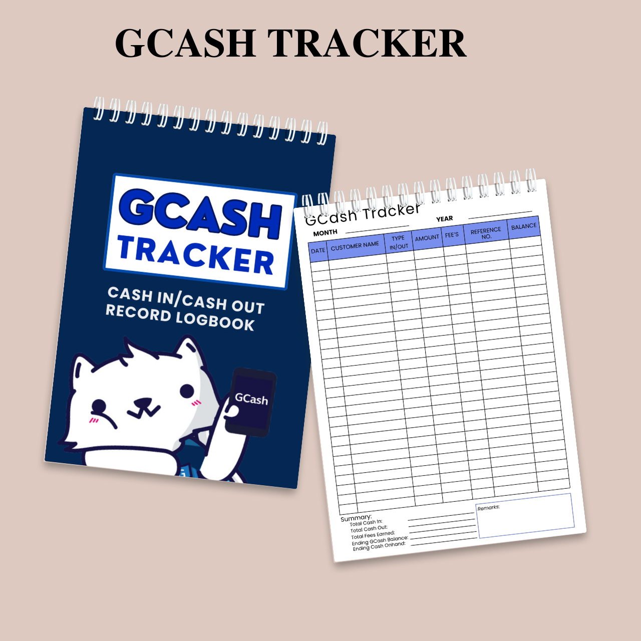 GCash Tracker Notebook – Cash In & Cash Out Record Logbook (A5, 60/100 Sheets)