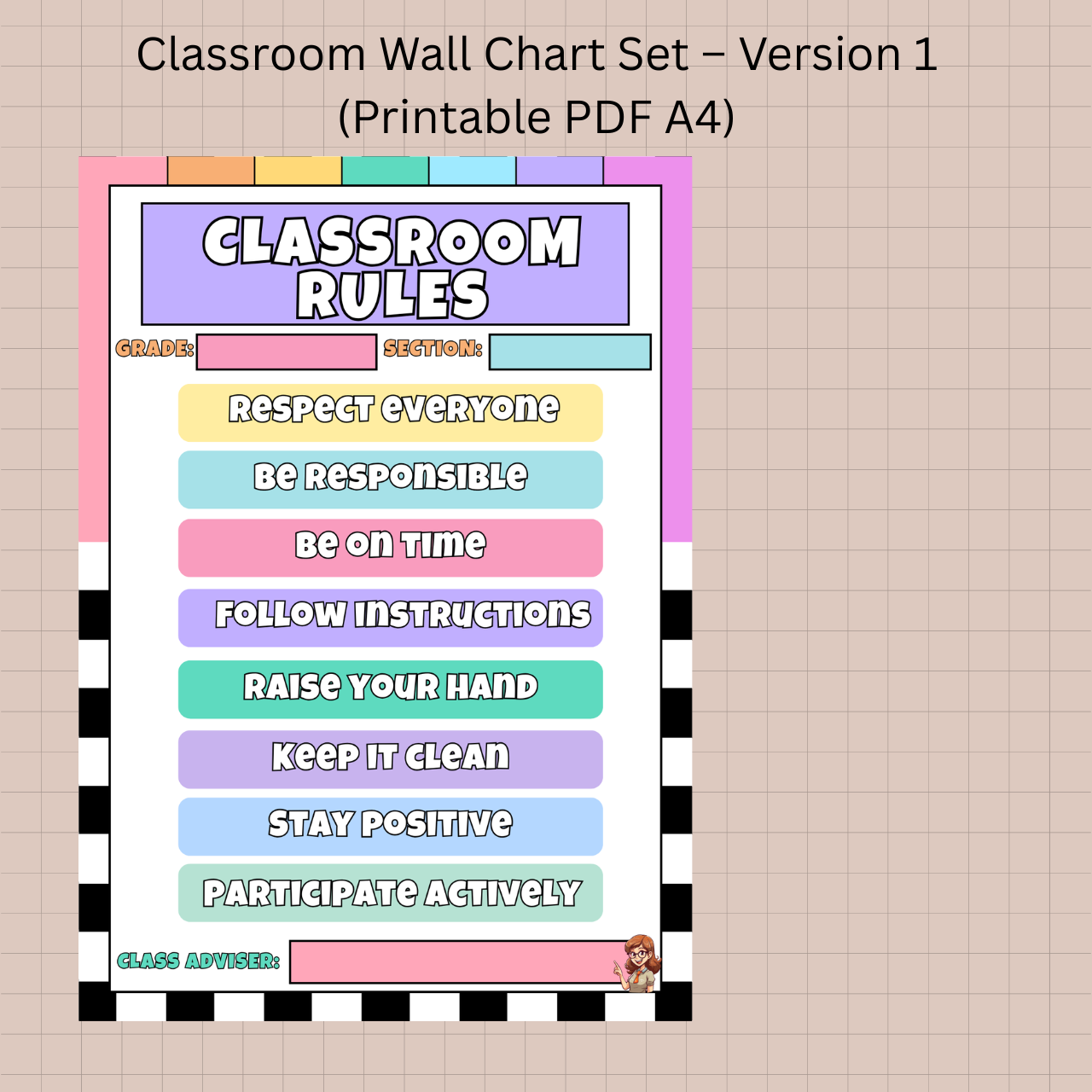 Digital Product - Classroom Wall Chart Set – Version 1 (Printable PDF A4)