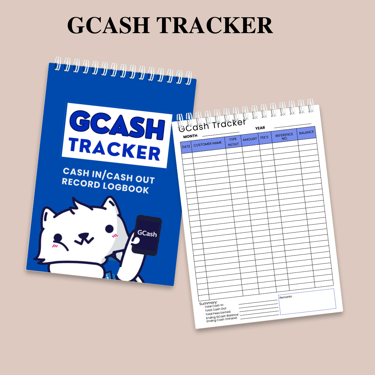GCash Tracker Notebook – Cash In & Cash Out Record Logbook (A5, 60/100 Sheets)