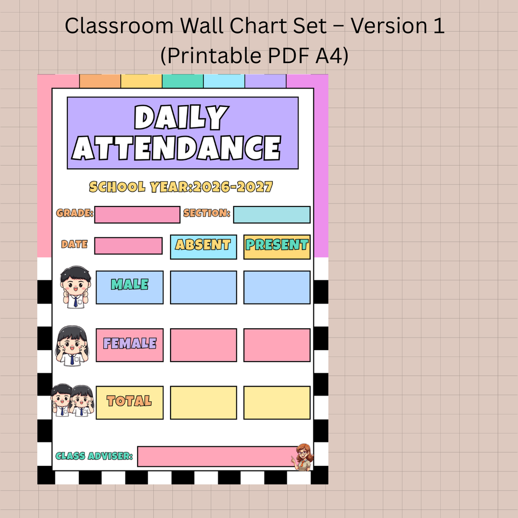 Digital Product - Classroom Wall Chart Set – Version 1 (Printable PDF A4)