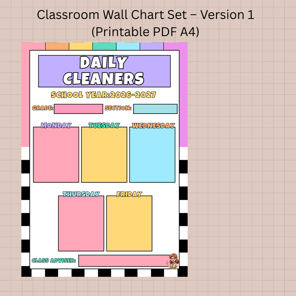 Digital Product - Classroom Wall Chart Set – Version 1 (Printable PDF A4)