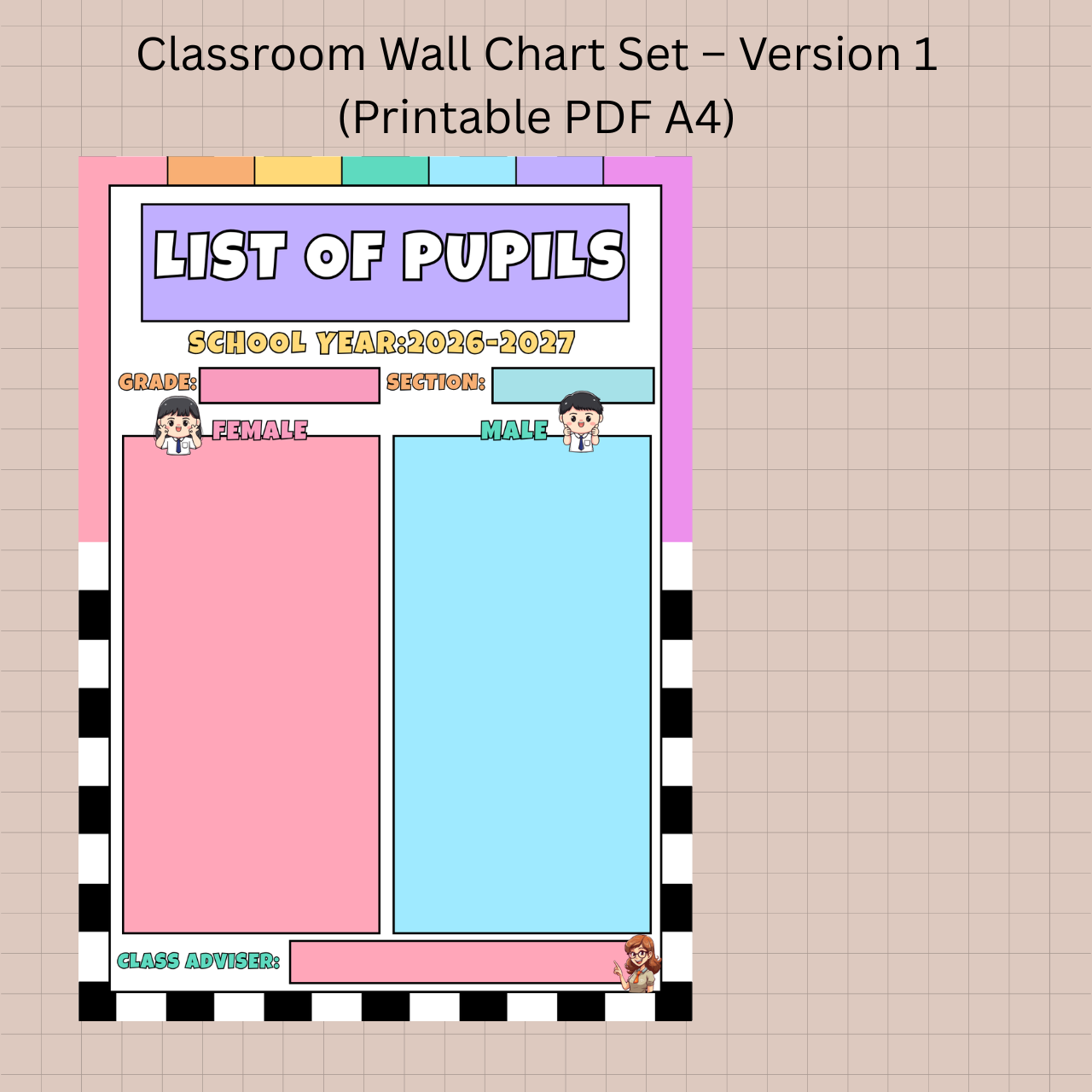 Digital Product - Classroom Wall Chart Set – Version 1 (Printable PDF A4)