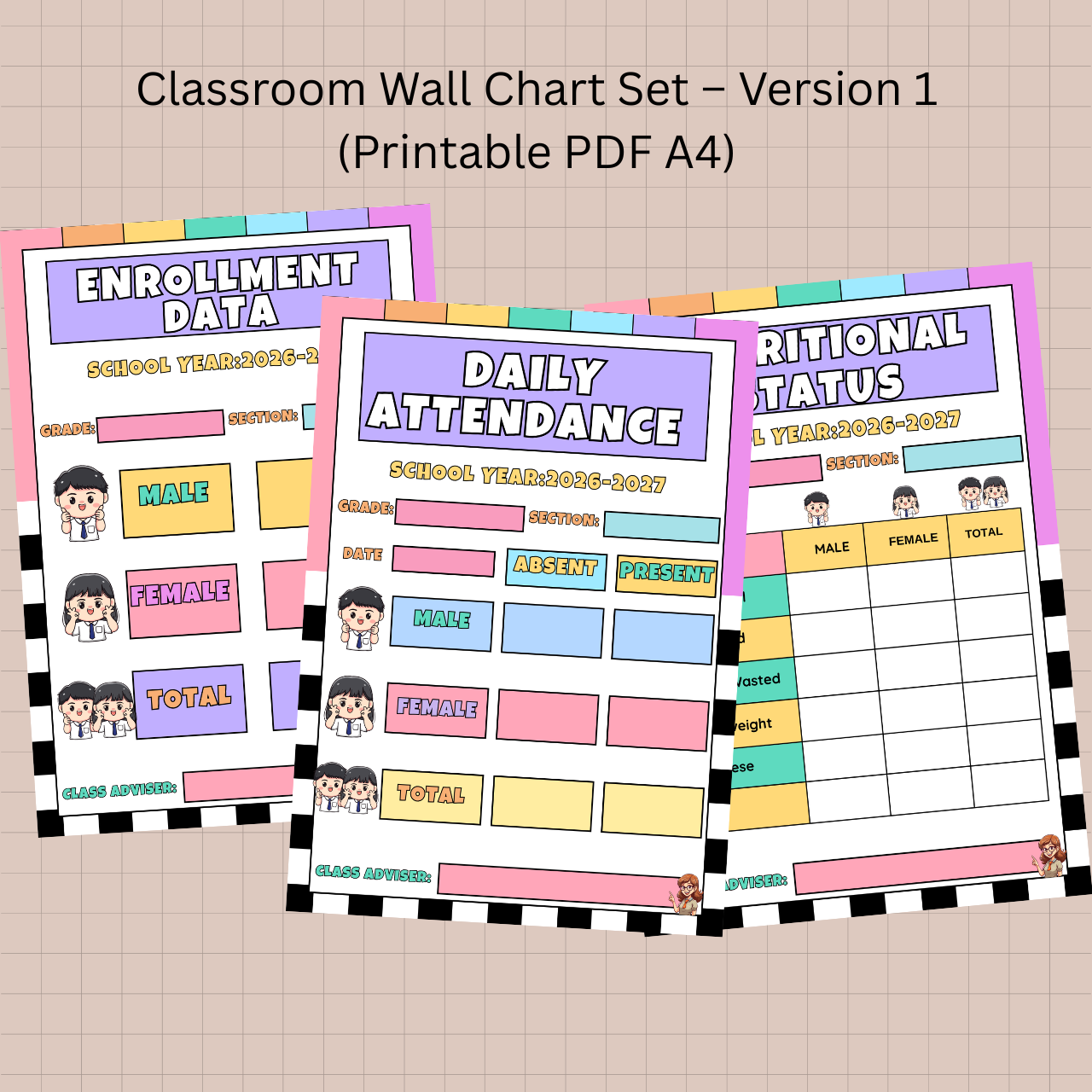 Digital Product - Classroom Wall Chart Set – Version 1 (Printable PDF A4)
