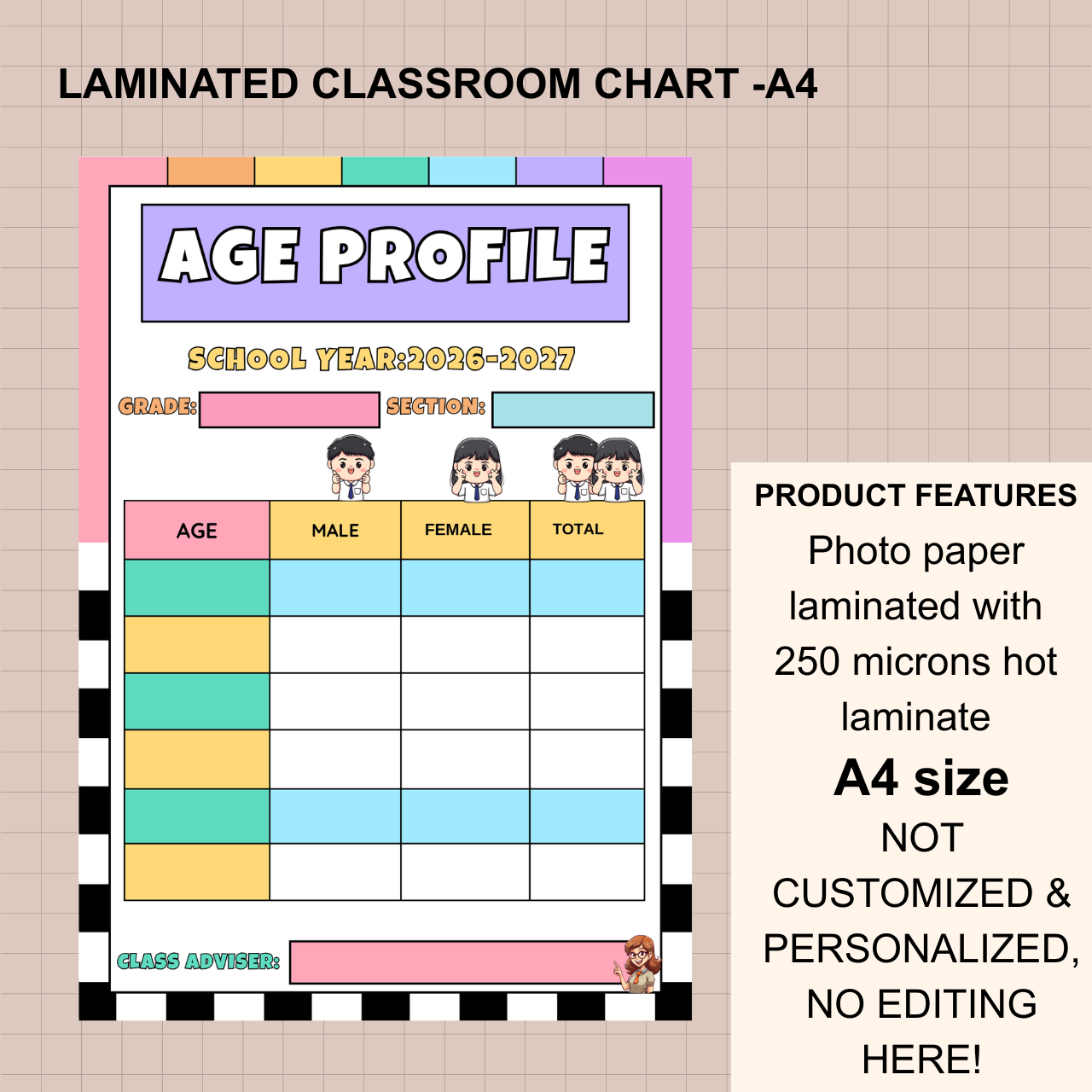 Classroom Wall Chart – A4 Laminated (250 Microns)