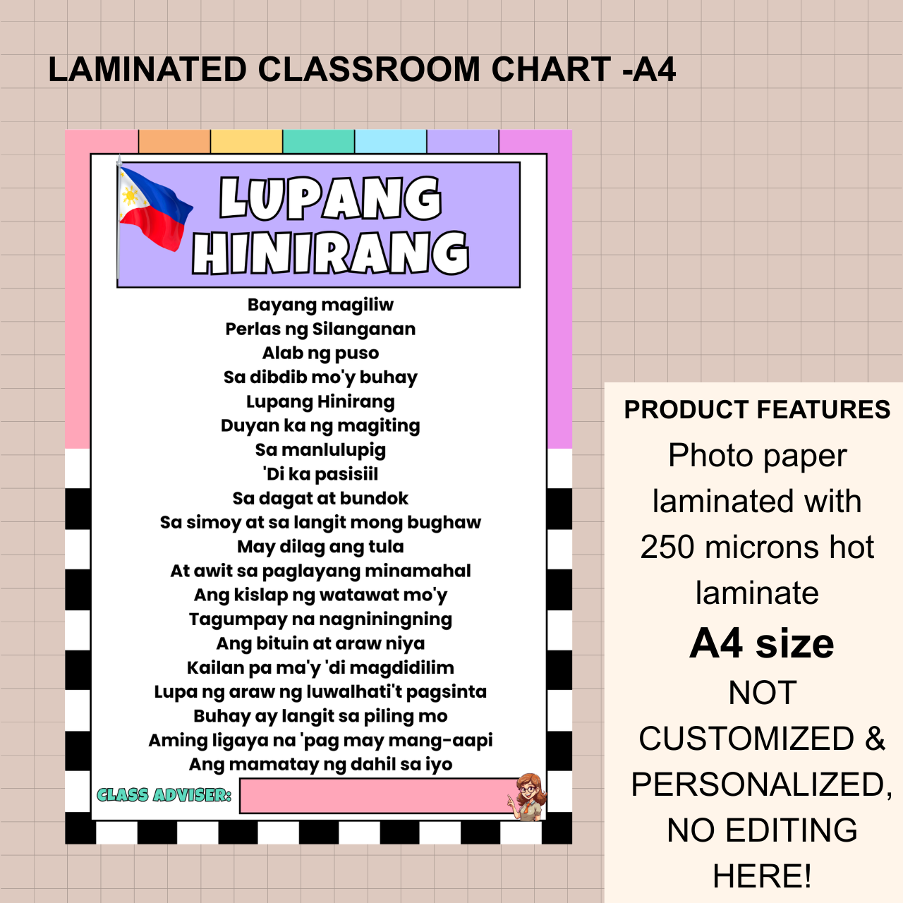 Classroom Wall Chart – A4 Laminated (250 Microns)