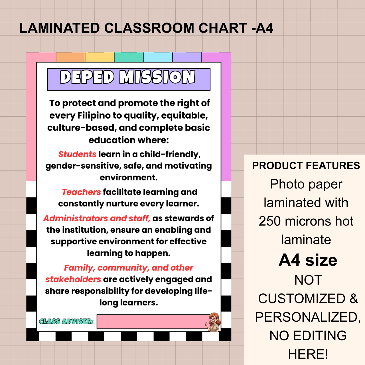 Classroom Wall Chart – A4 Laminated (250 Microns)