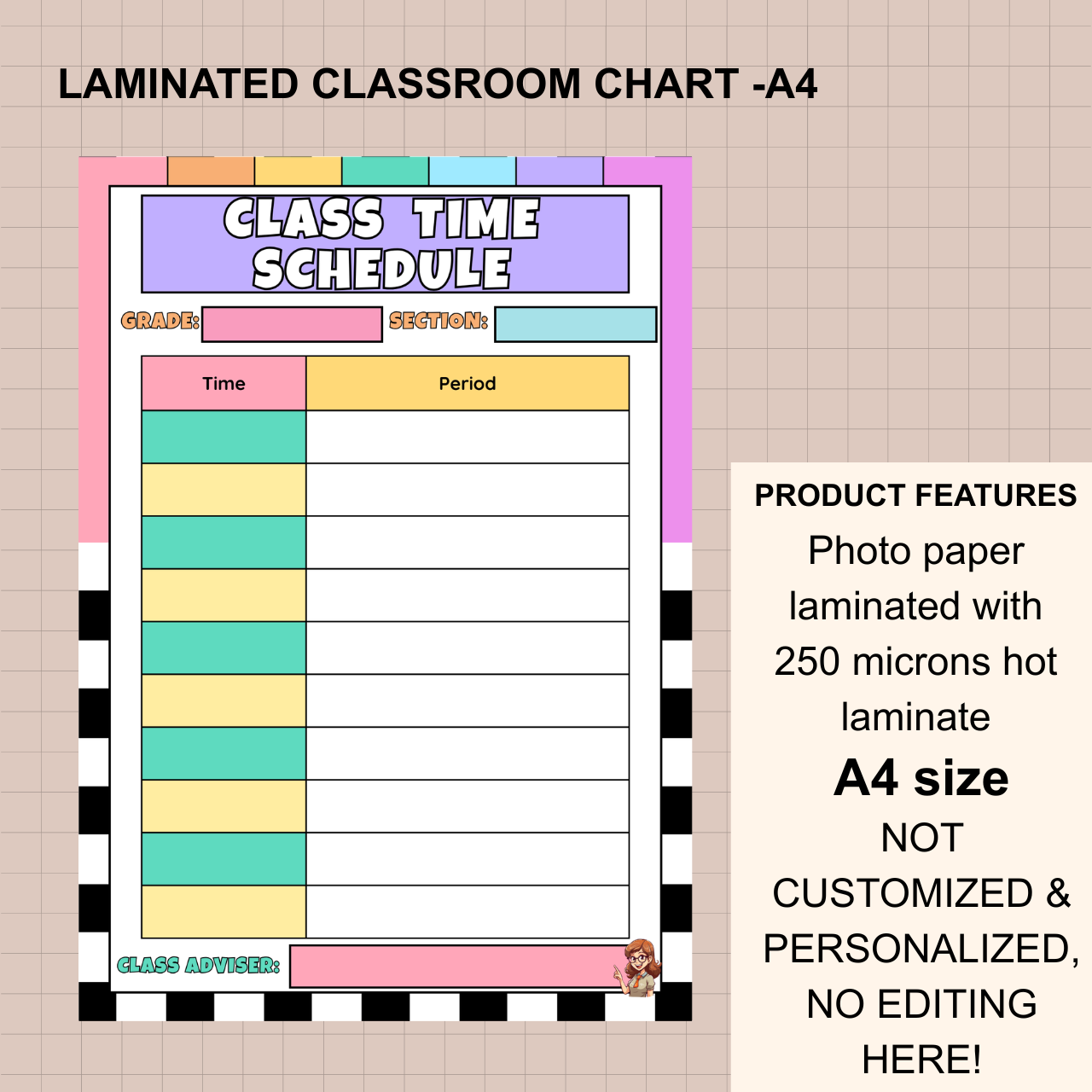 Classroom Wall Chart – A4 Laminated (250 Microns)