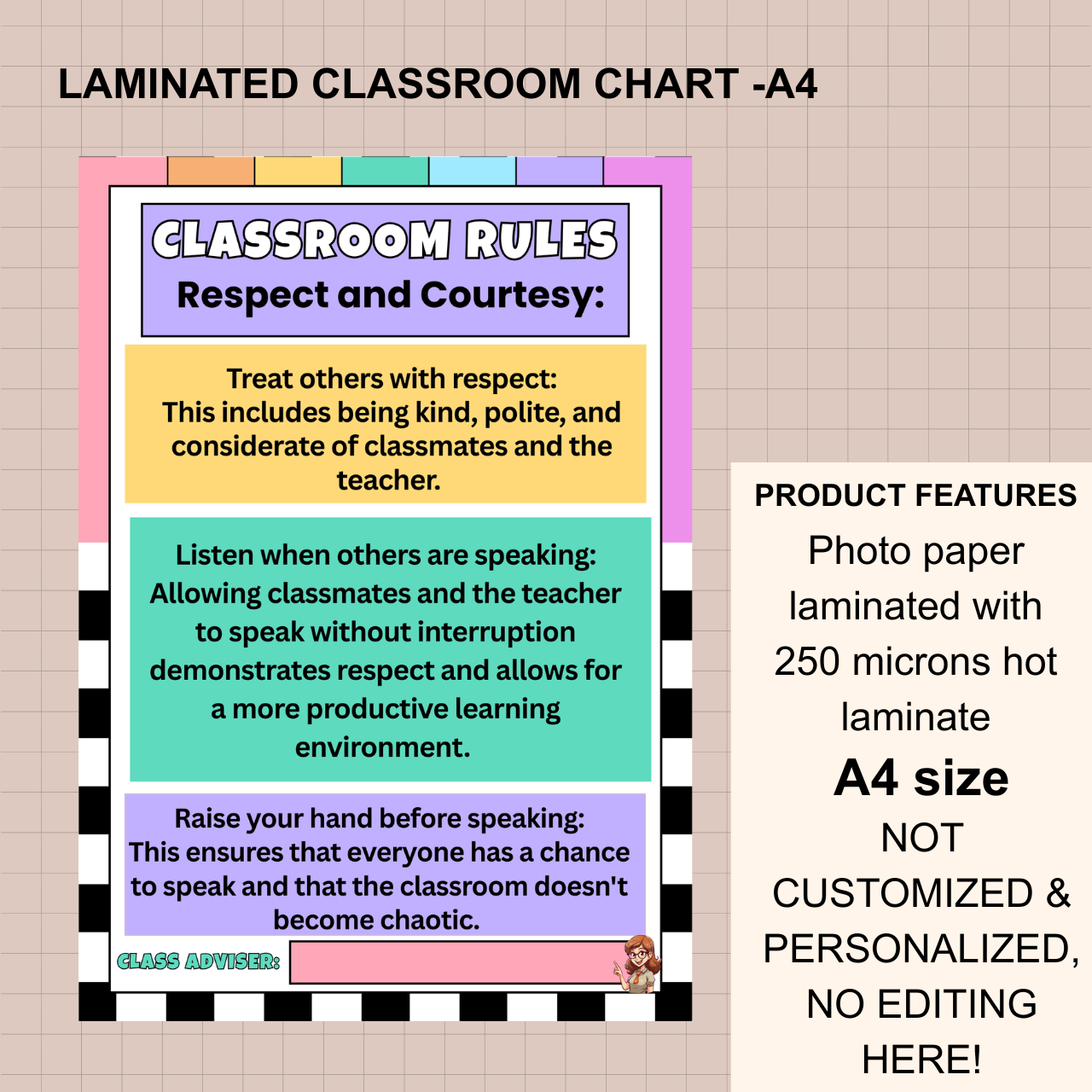 Classroom Wall Chart – A4 Laminated (250 Microns)