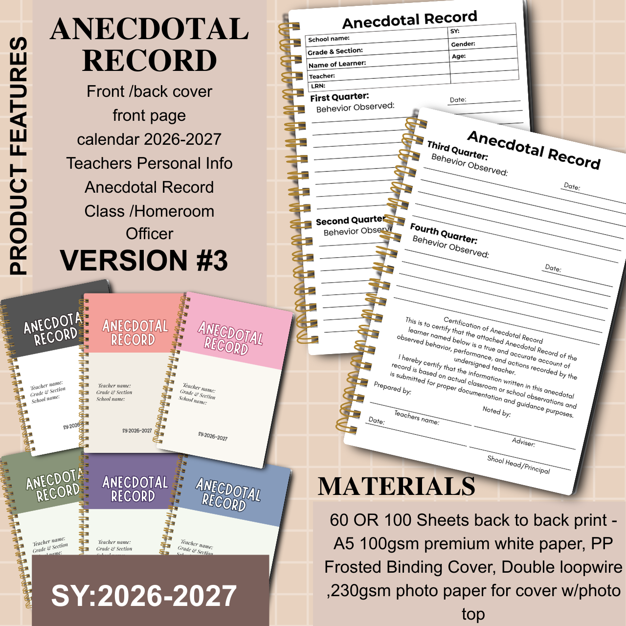Anecdotal Record Notebook | SY 2026–2027 | Personalized | 3 Versions