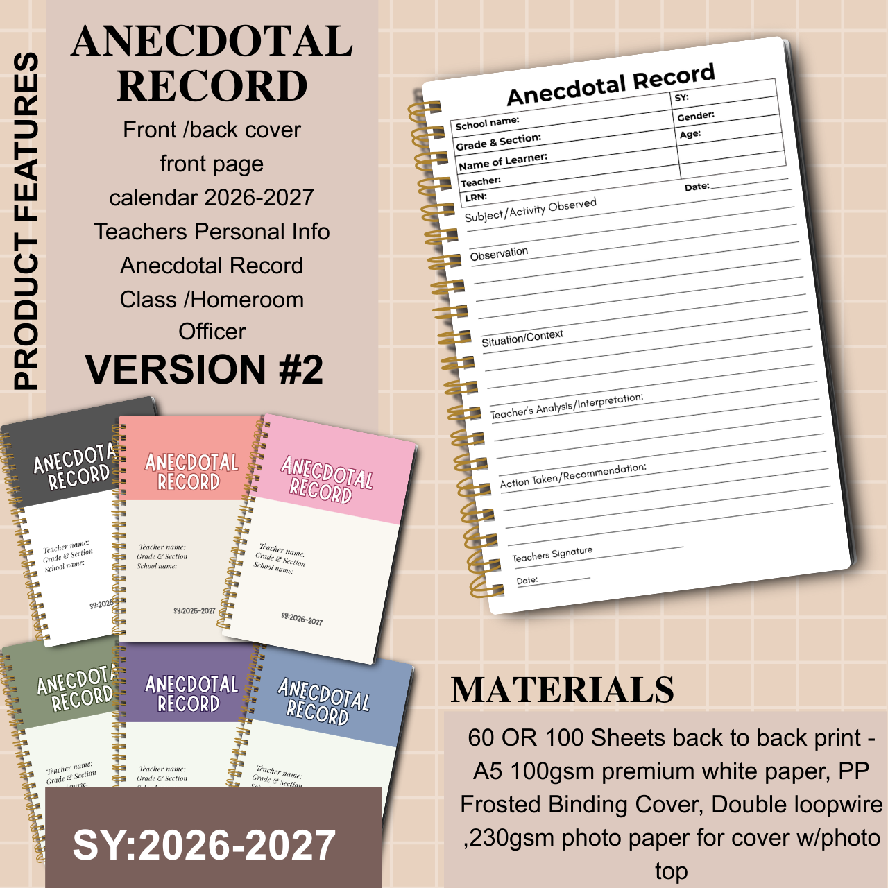Anecdotal Record Notebook | SY 2026–2027 | Personalized | 3 Versions