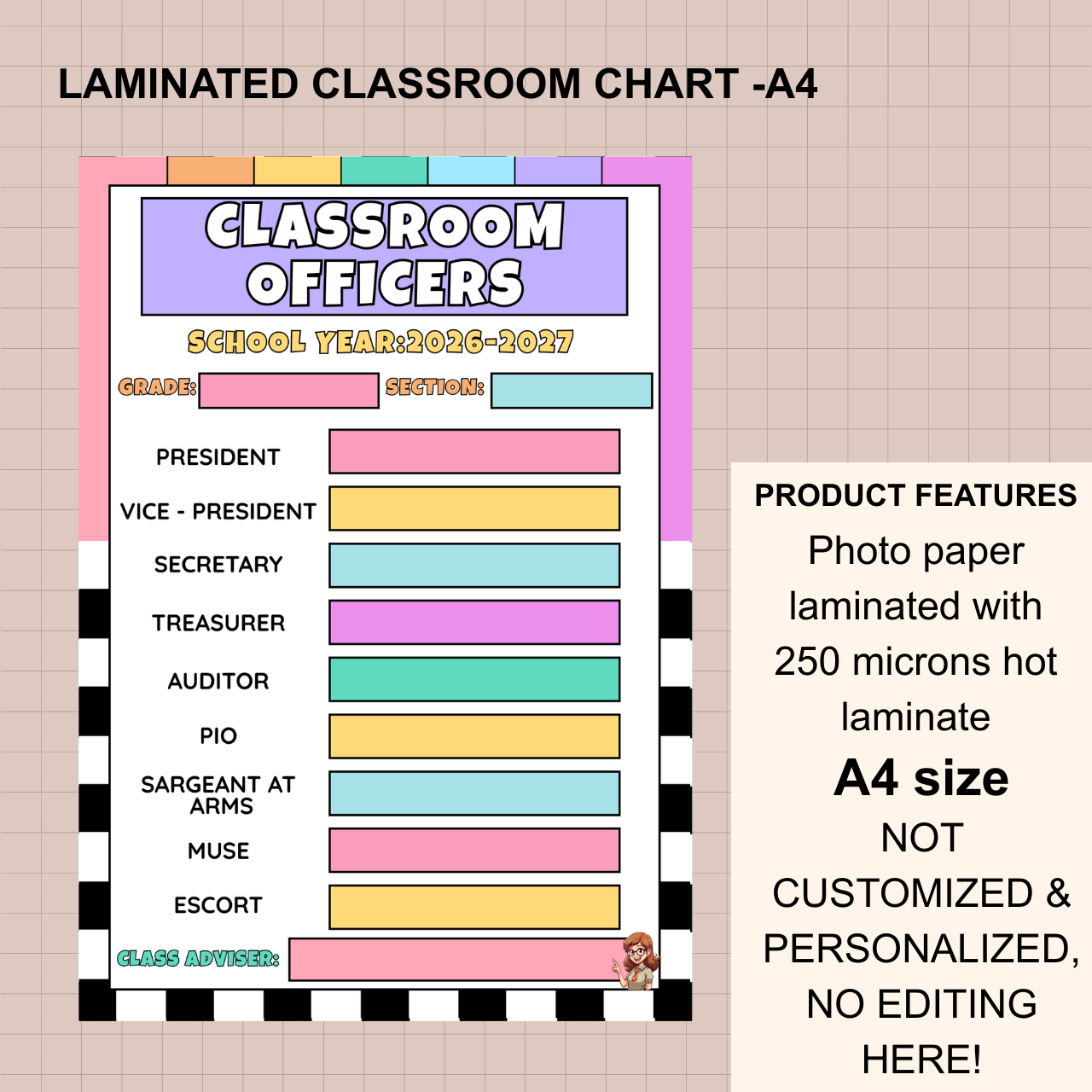 Classroom Wall Chart – A4 Laminated (250 Microns)