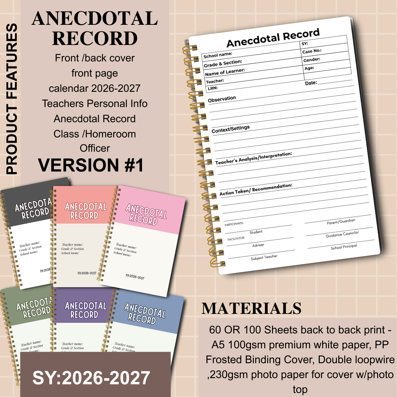 Anecdotal Record Notebook | SY 2026–2027 | Personalized | 3 Versions