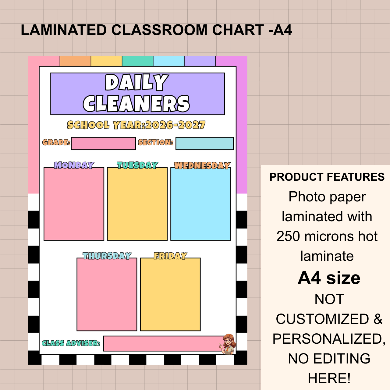 Classroom Wall Chart – A4 Laminated (250 Microns)