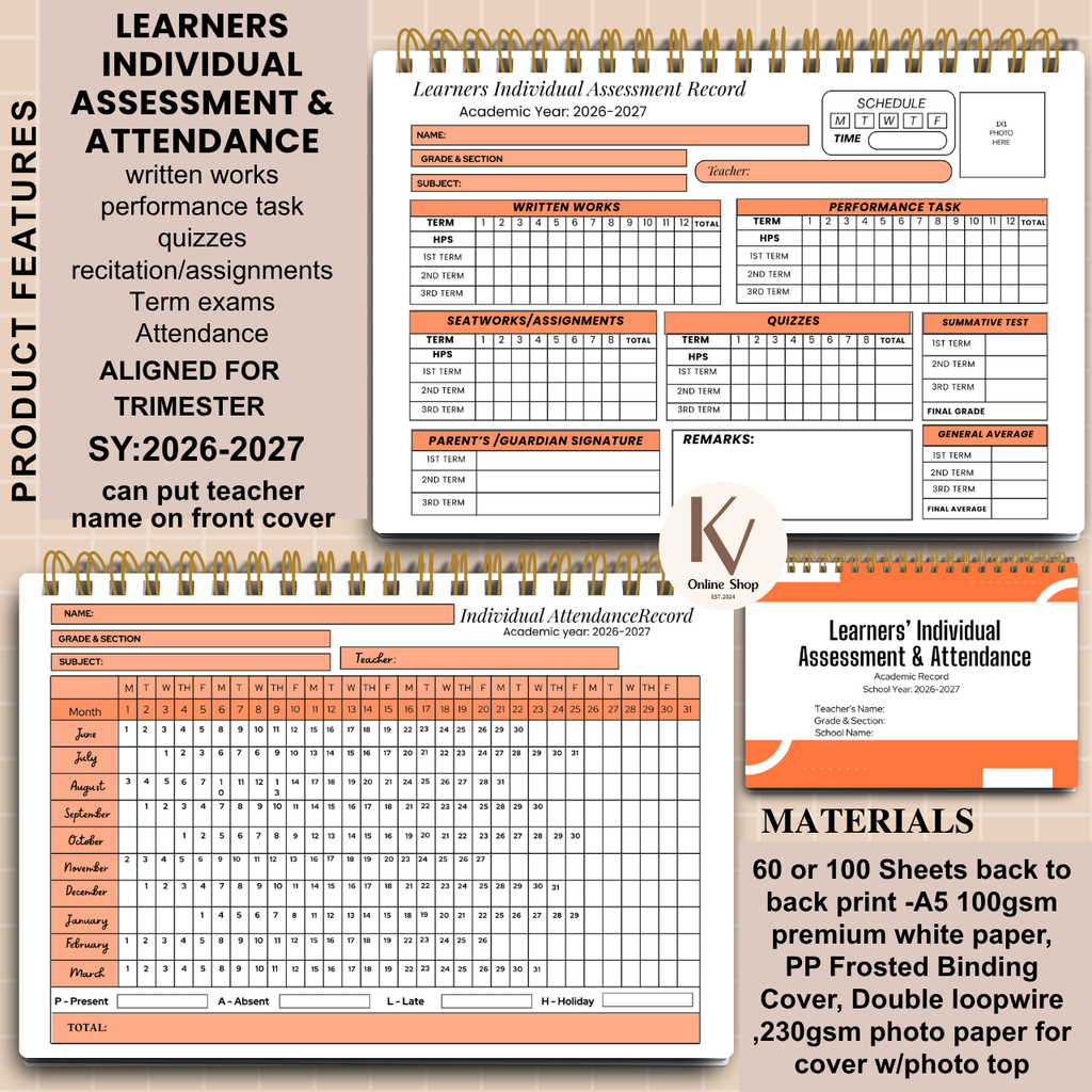 Learners Individual Assessment & Attendance Notebook | A5  | SY 2026–2027 (Trimester Ready)