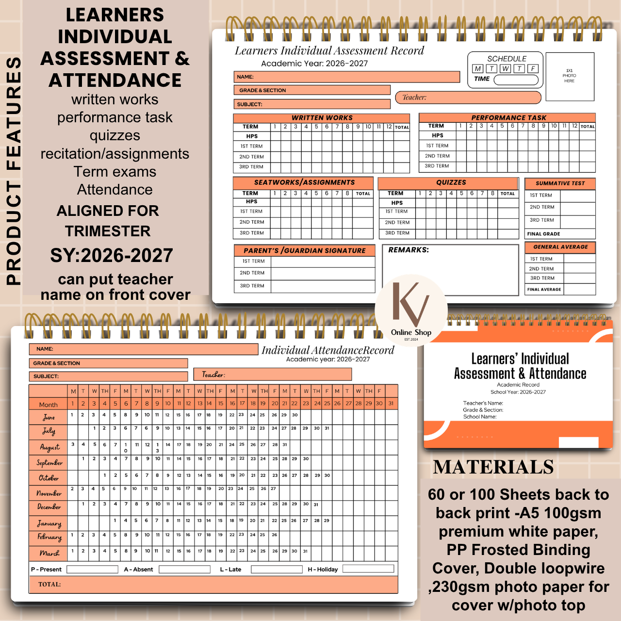 Learners Individual Assessment & Attendance Notebook | A5  | SY 2026–2027 (Trimester Ready)