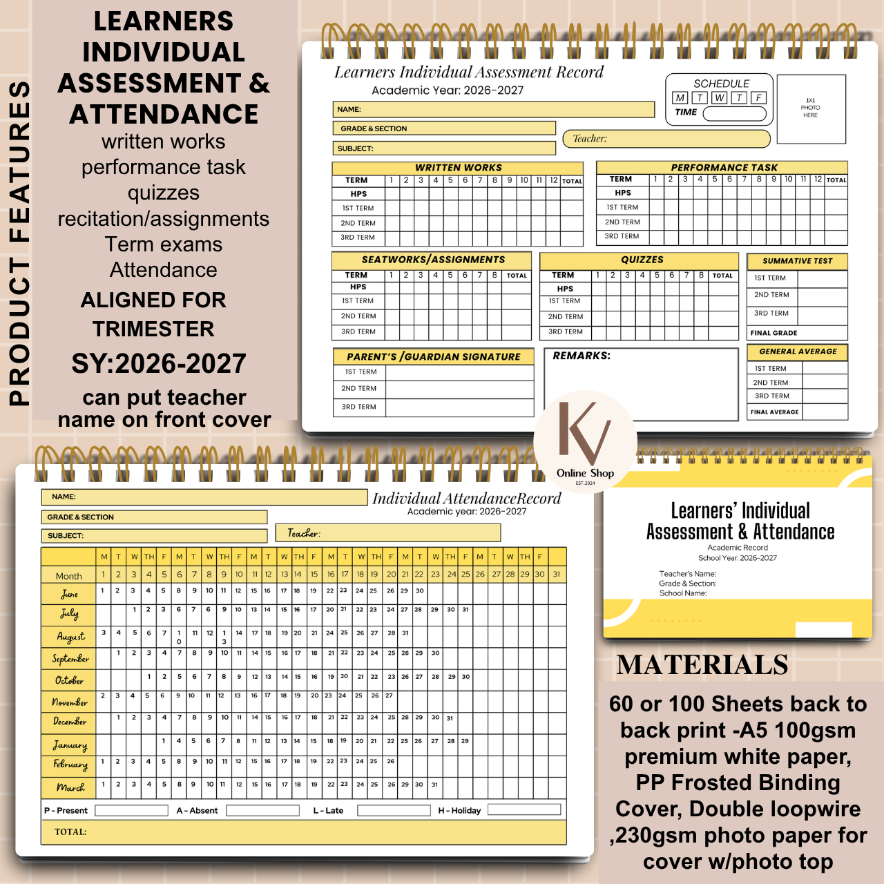 Learners Individual Assessment & Attendance Notebook | A5  | SY 2026–2027 (Trimester Ready)