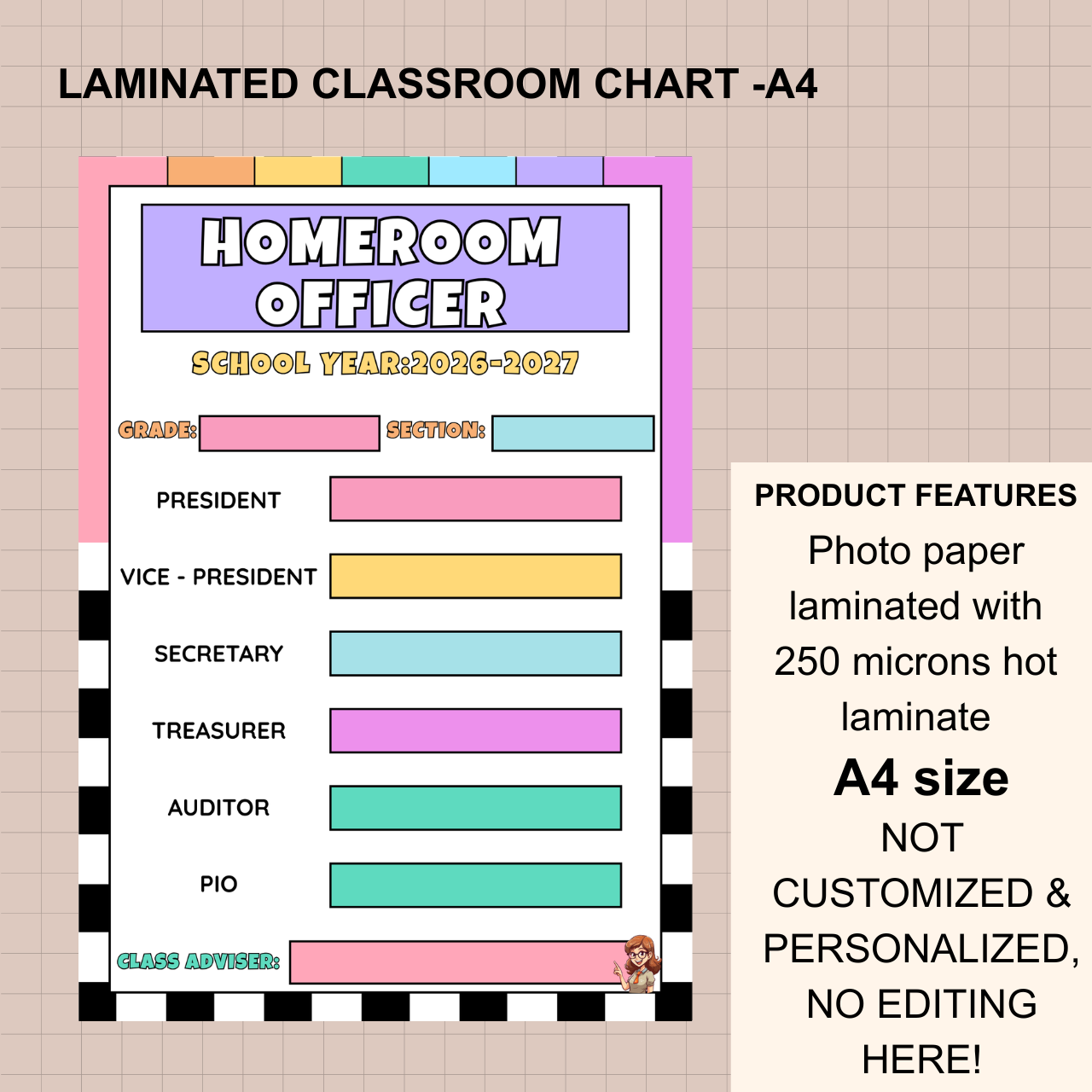 Classroom Wall Chart – A4 Laminated (250 Microns)