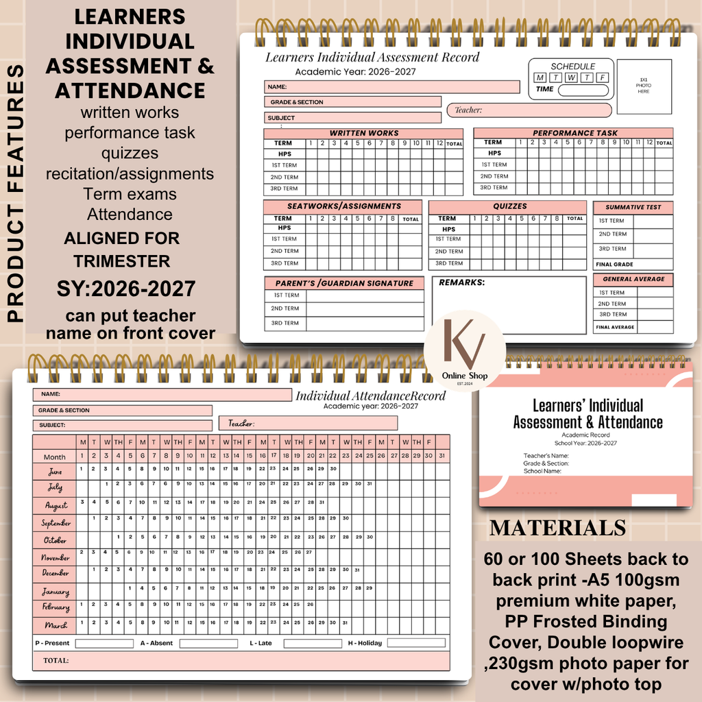 Learners Individual Assessment & Attendance Notebook | A5  | SY 2026–2027 (Trimester Ready)