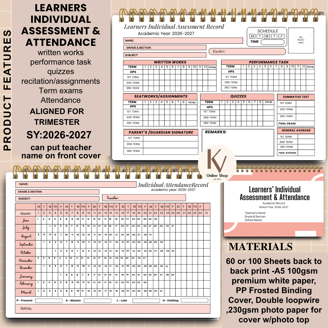 Learners Individual Assessment & Attendance Notebook | A5  | SY 2026–2027 (Trimester Ready)