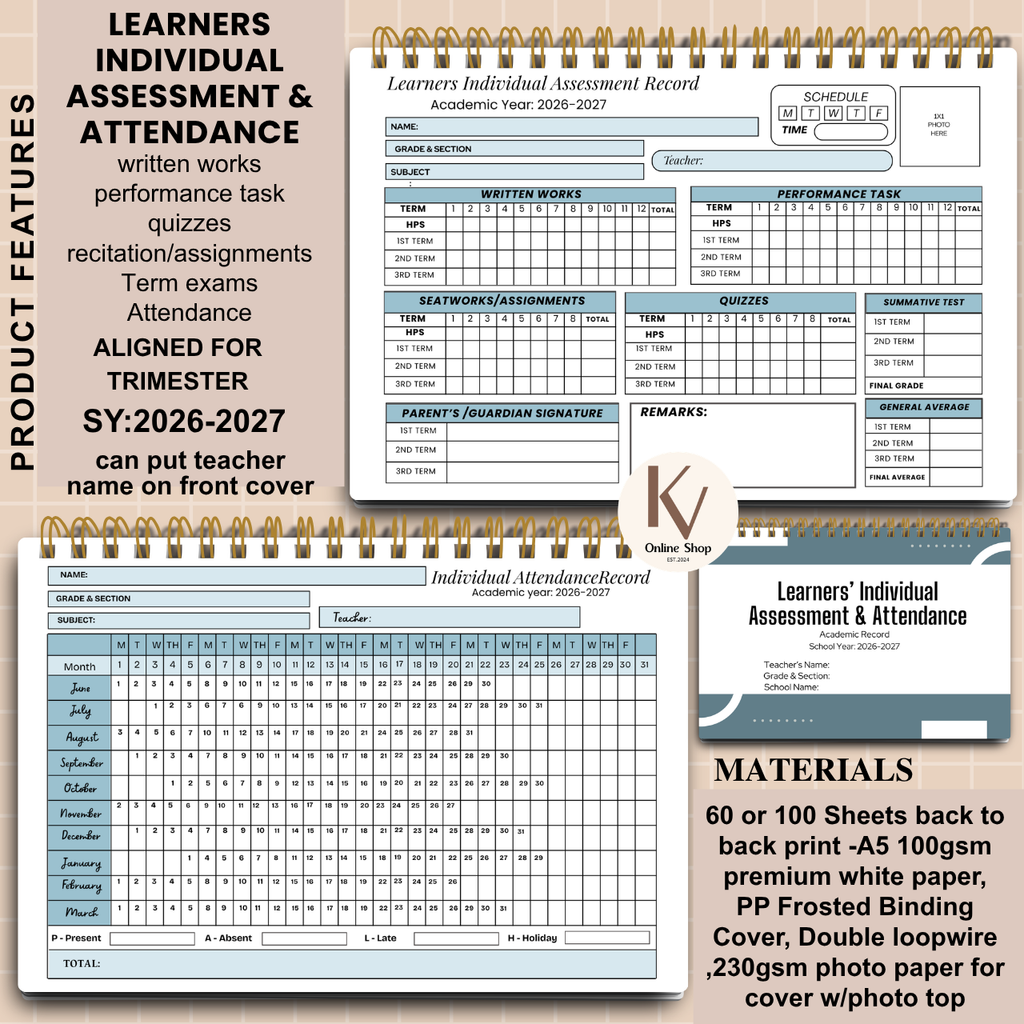 Learners Individual Assessment & Attendance Notebook | A5  | SY 2026–2027 (Trimester Ready)