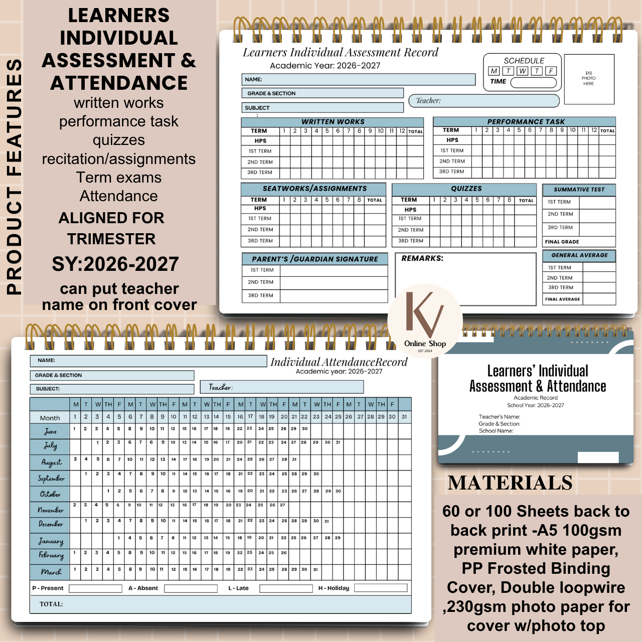 Learners Individual Assessment & Attendance Notebook | A5  | SY 2026–2027 (Trimester Ready)