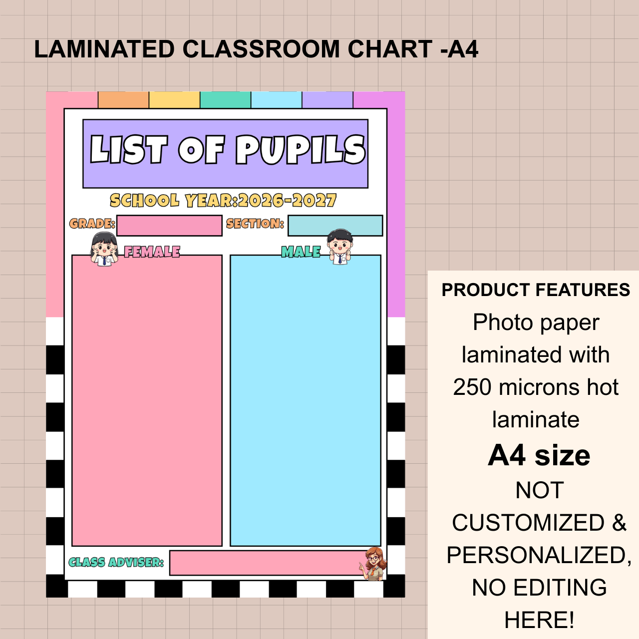 Classroom Wall Chart – A4 Laminated (250 Microns)