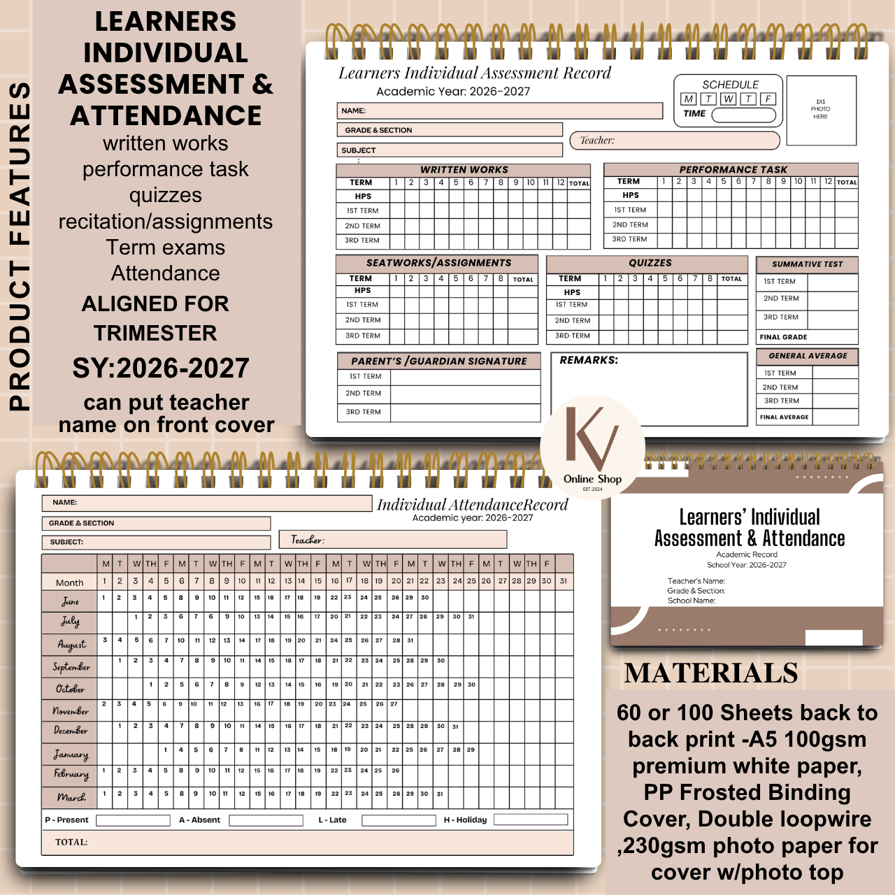 Learners Individual Assessment & Attendance Notebook | A5  | SY 2026–2027 (Trimester Ready)