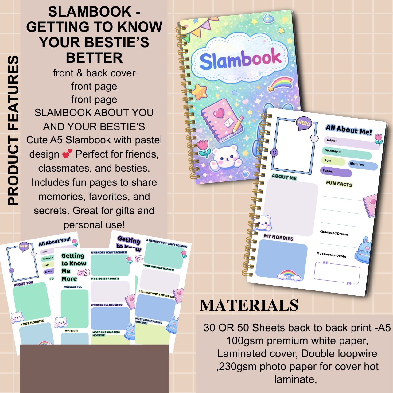Slambook A5 – “Getting to Know Your Bestie Better” (Pastel Collection | 30 or 50 Sheets)