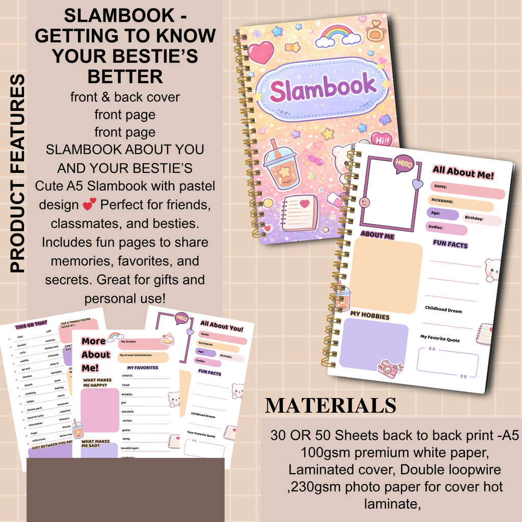 Slambook A5 – “Getting to Know Your Bestie Better” (Pastel Collection | 30 or 50 Sheets)