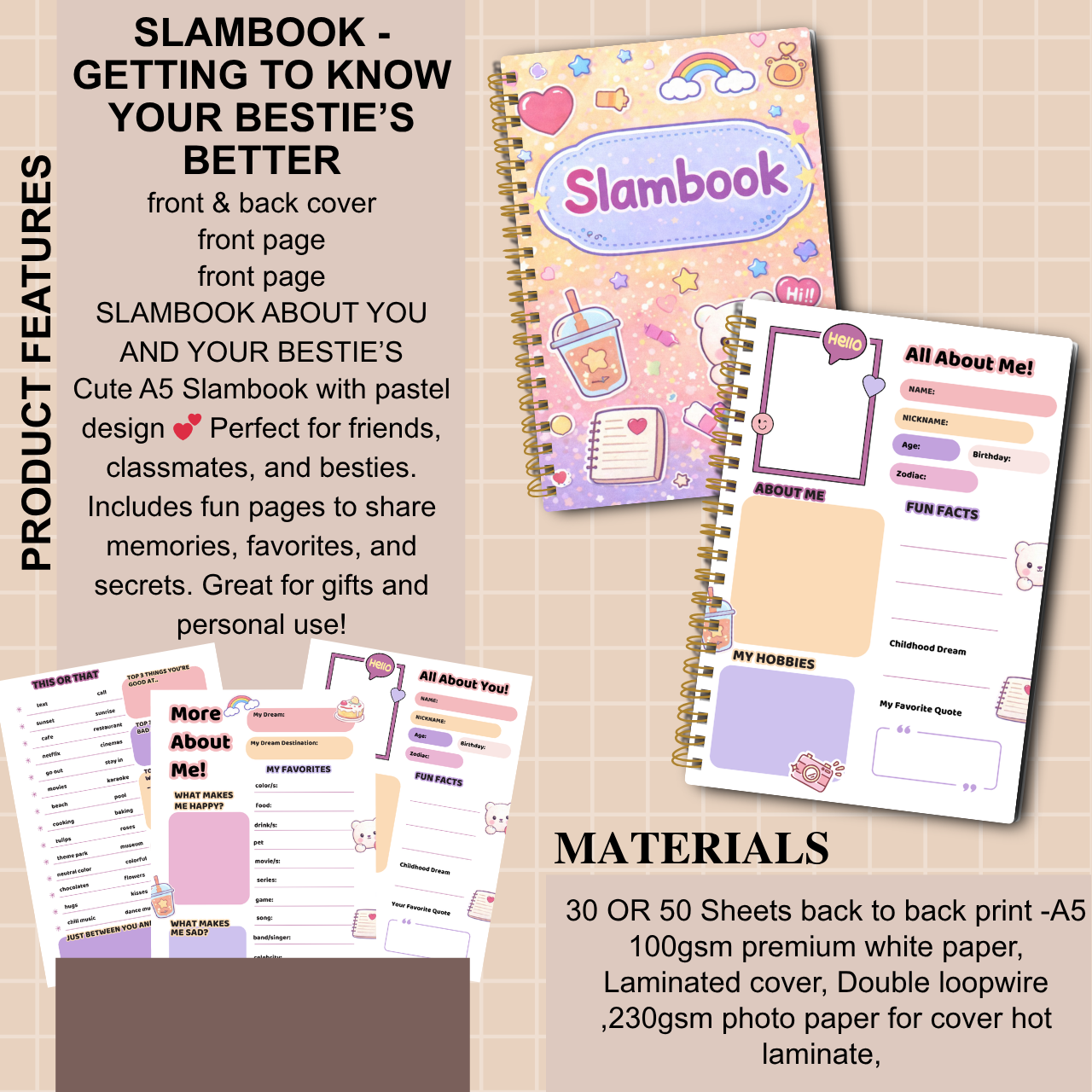 Slambook A5 – “Getting to Know Your Bestie Better” (Pastel Collection | 30 or 50 Sheets)