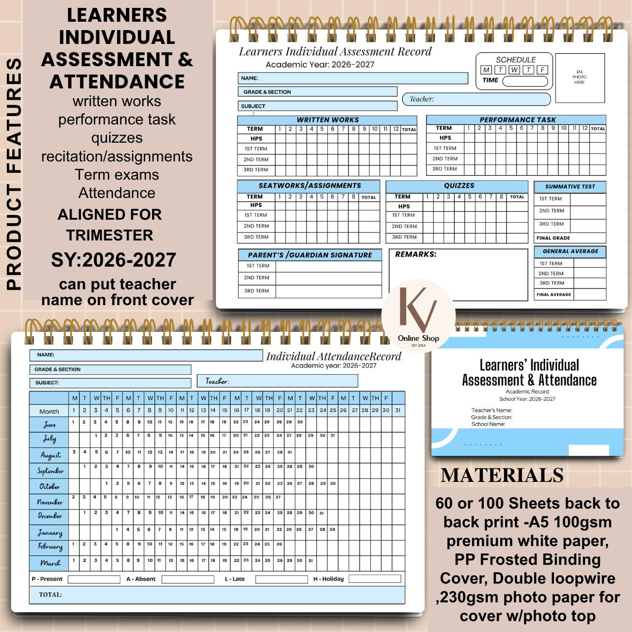 Learners Individual Assessment & Attendance Notebook | A5  | SY 2026–2027 (Trimester Ready)