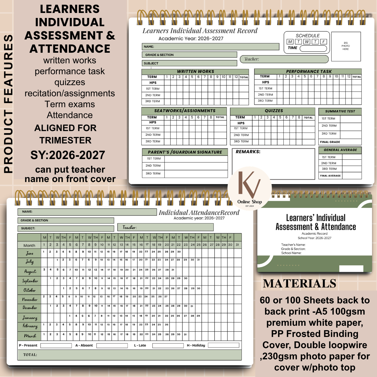 Learners Individual Assessment & Attendance Notebook | A5  | SY 2026–2027 (Trimester Ready)