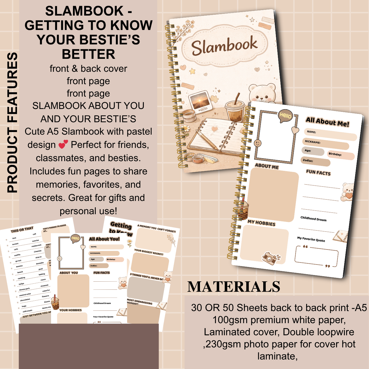 Slambook A5 – “Getting to Know Your Bestie Better” (Pastel Collection | 30 or 50 Sheets)