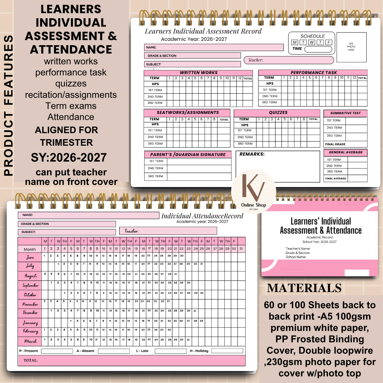 Learners Individual Assessment & Attendance Notebook | A5  | SY 2026–2027 (Trimester Ready)