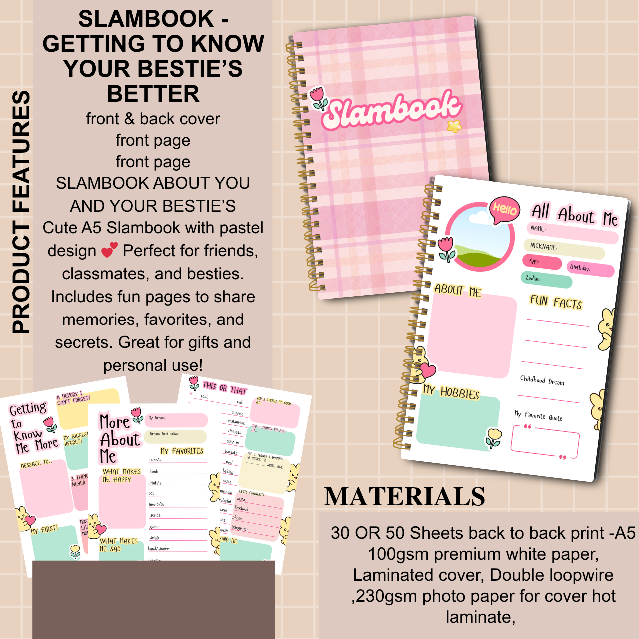 Slambook A5 – “Getting to Know Your Bestie Better” (Pastel Collection | 30 or 50 Sheets)