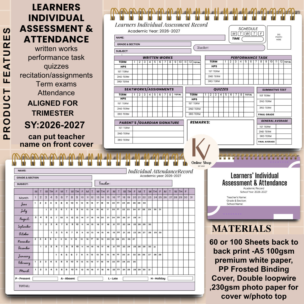 Learners Individual Assessment & Attendance Notebook | A5  | SY 2026–2027 (Trimester Ready)