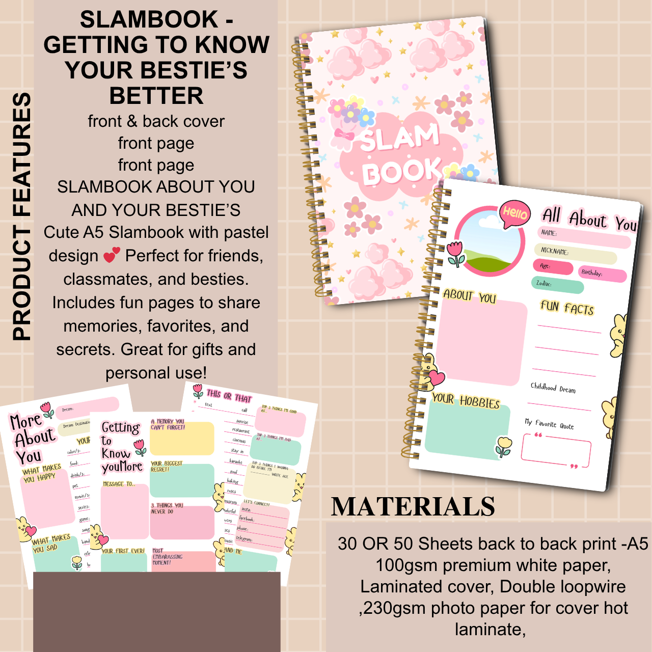 Slambook A5 – “Getting to Know Your Bestie Better” (Pastel Collection | 30 or 50 Sheets)