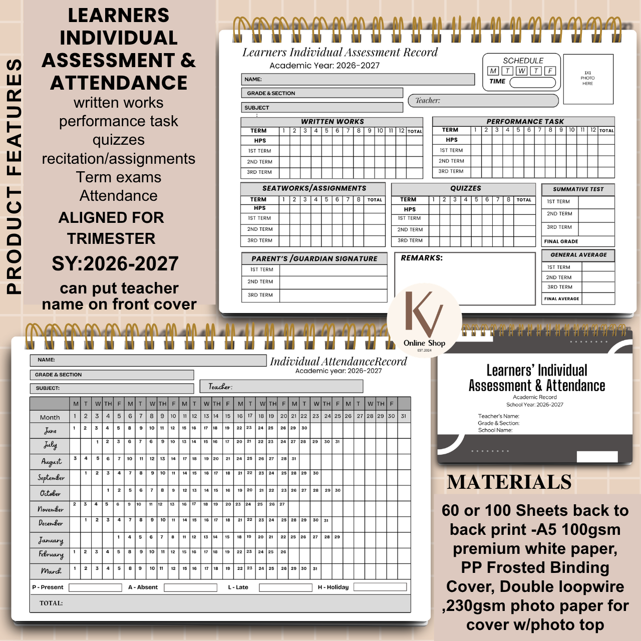 Learners Individual Assessment & Attendance Notebook | A5  | SY 2026–2027 (Trimester Ready)