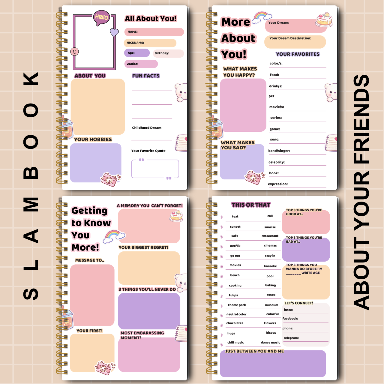 Slambook A5 – “Getting to Know Your Bestie Better” (Pastel Collection | 30 or 50 Sheets)