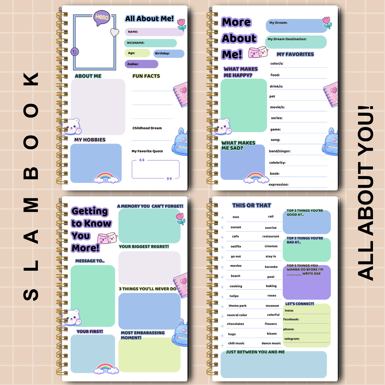 Slambook A5 – “Getting to Know Your Bestie Better” (Pastel Collection | 30 or 50 Sheets)