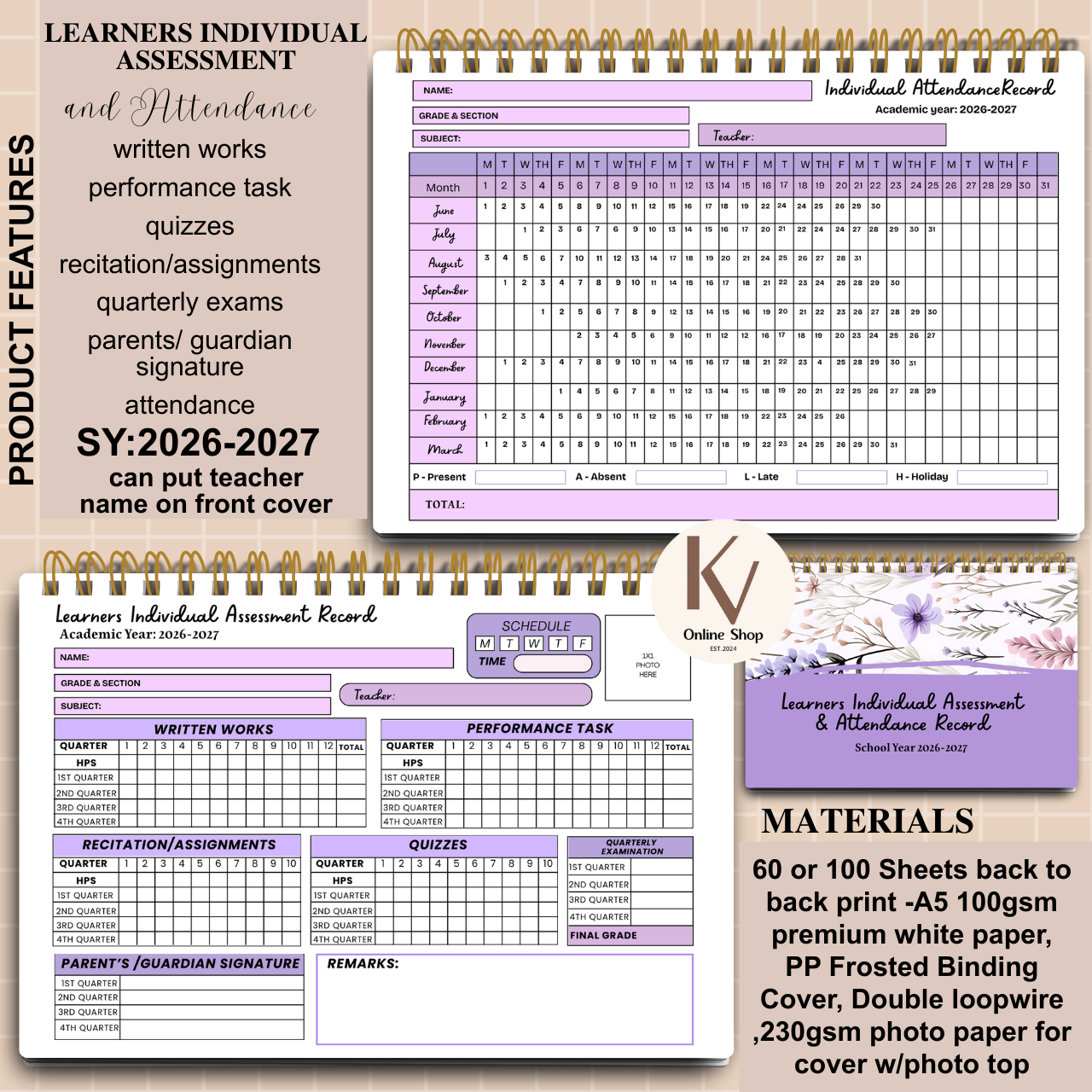Learners Individual Assessment & Attendance Record - A5 notebook Personalized with name