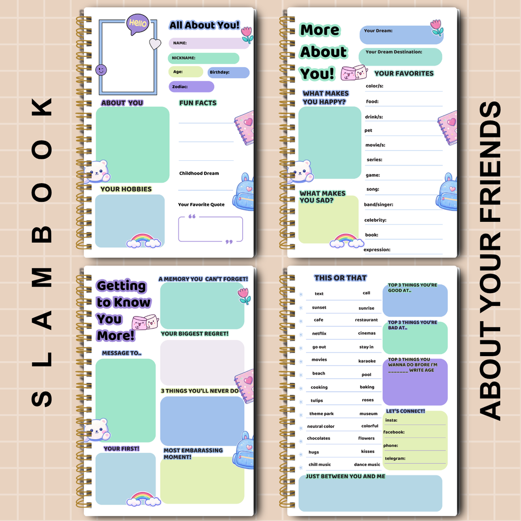 Slambook A5 – “Getting to Know Your Bestie Better” (Pastel Collection | 30 or 50 Sheets)