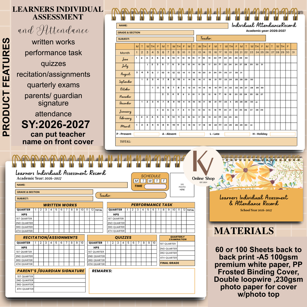 Learners Individual Assessment & Attendance Record - A5 notebook Personalized with name