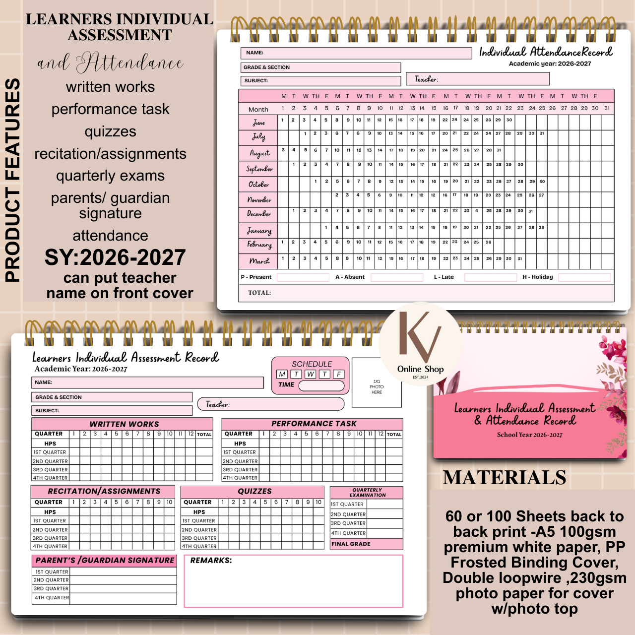 Learners Individual Assessment & Attendance Record - A5 notebook Personalized with name