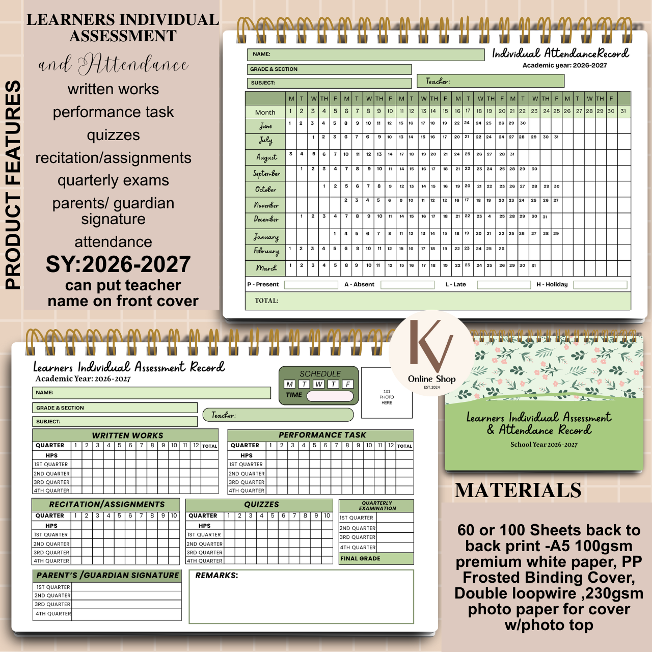 Learners Individual Assessment & Attendance Record - A5 notebook Personalized with name