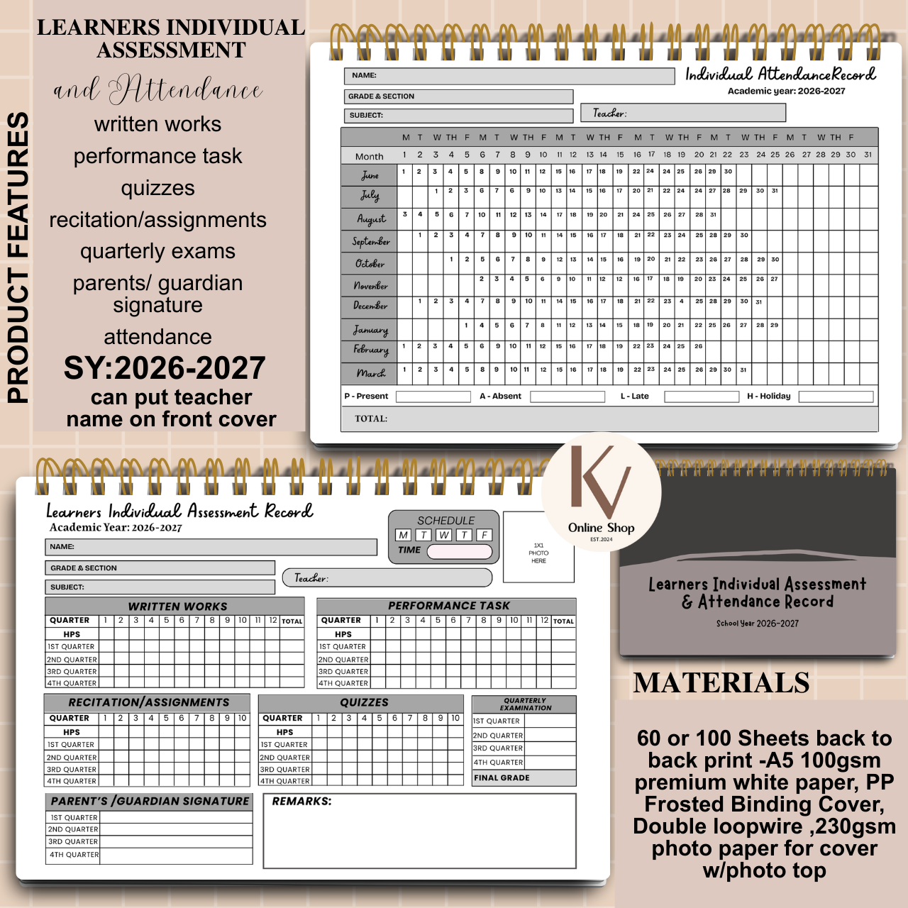 Learners Individual Assessment & Attendance Record - A5 notebook Personalized with name