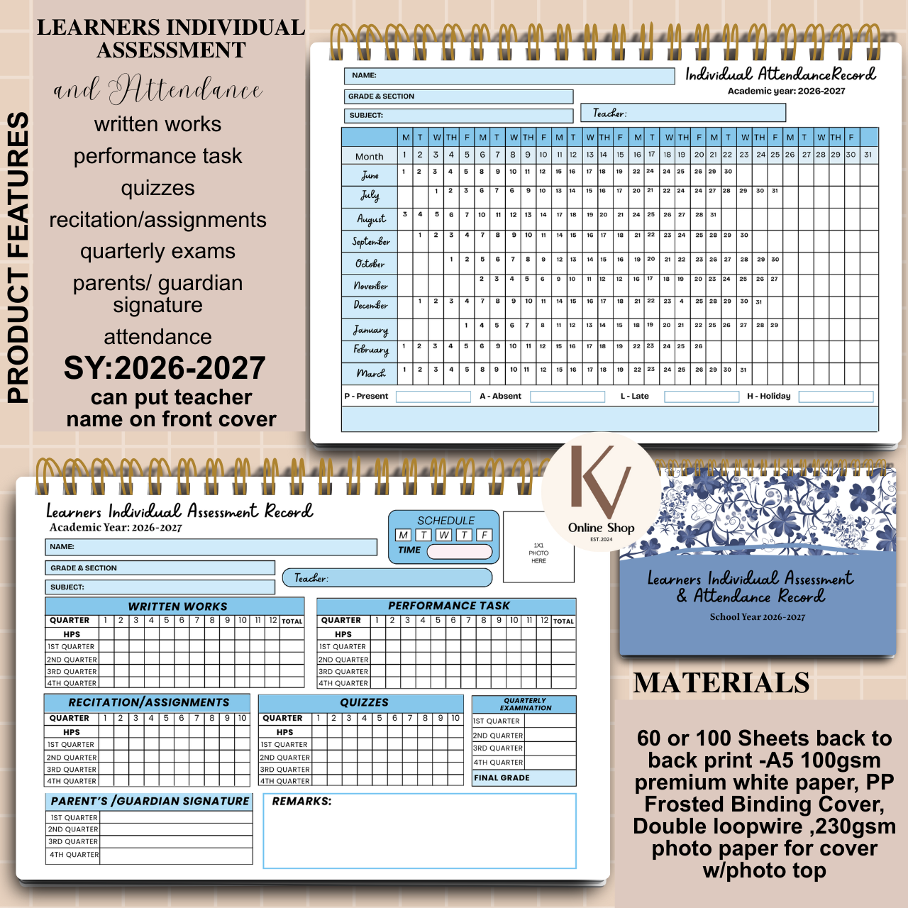 Learners Individual Assessment & Attendance Record - A5 notebook Personalized with name