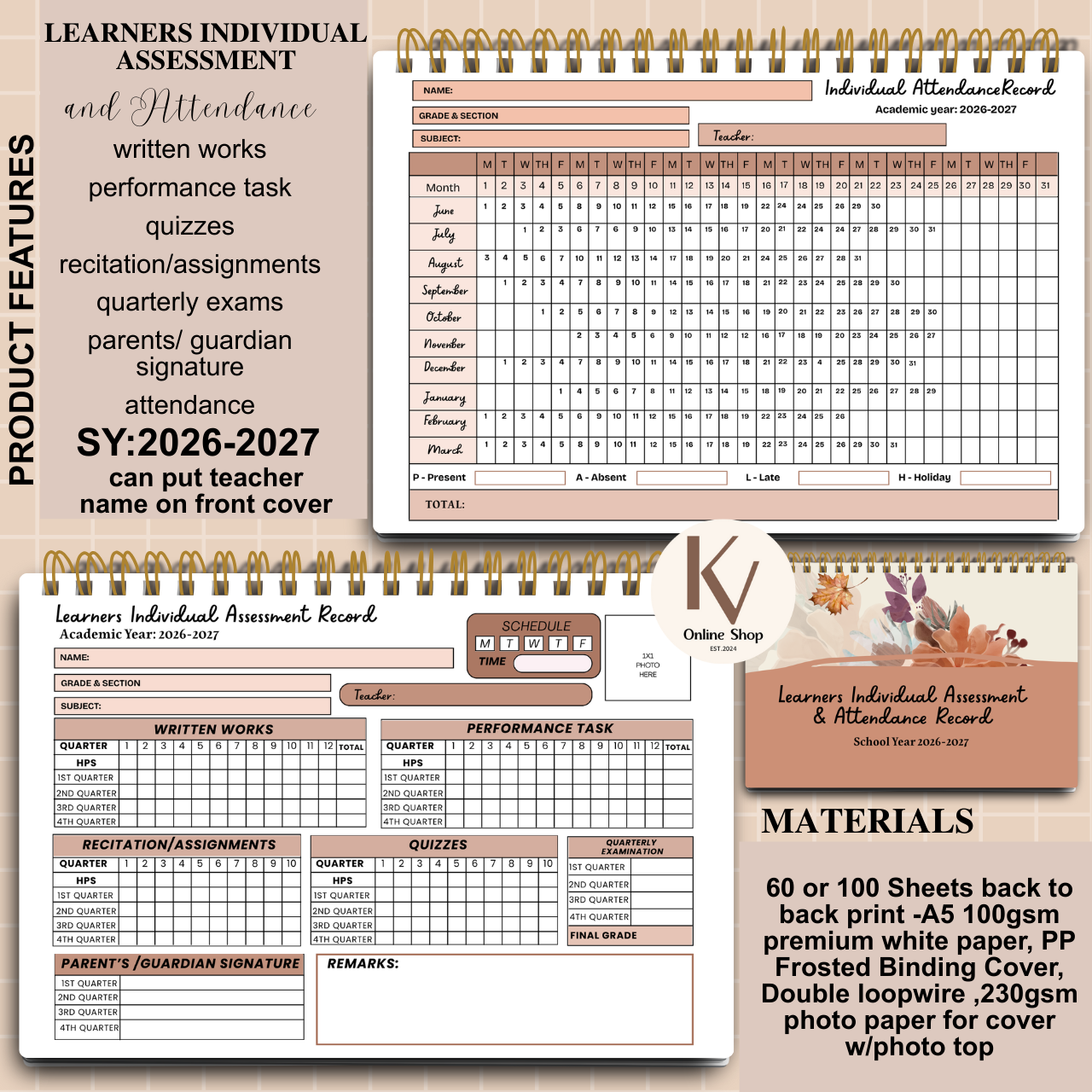 Learners Individual Assessment & Attendance Record - A5 notebook Personalized with name