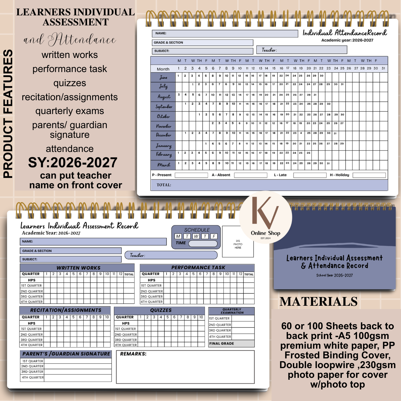 Learners Individual Assessment & Attendance Record - A5 notebook Personalized with name