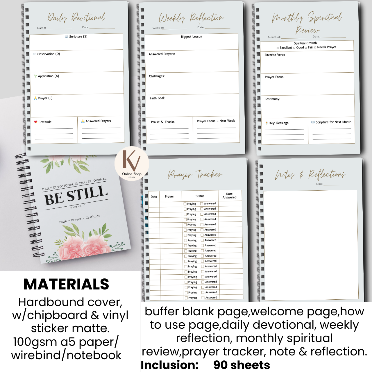 Daily Devotional & Prayer Journal – “Be Still” Faith Reflection Notebook | A5 Spiral Bound Christian Journal